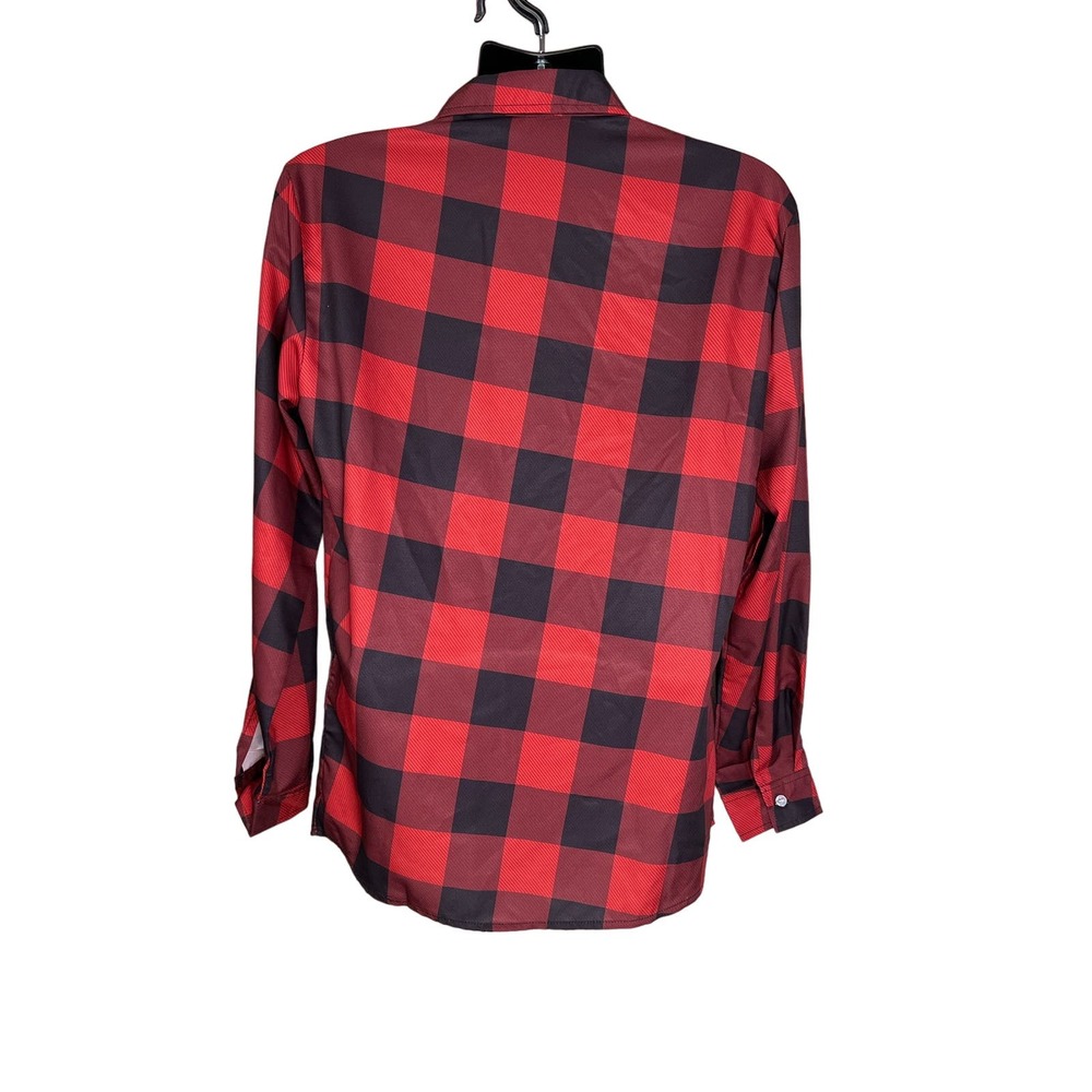 Men’s Black & Red Plaid Linen Feeling Long sleeved shirt Size L NWOT - Picture 2 of 4
